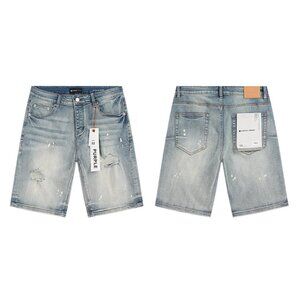 Men's Light Blue Distressed Denim Shorts